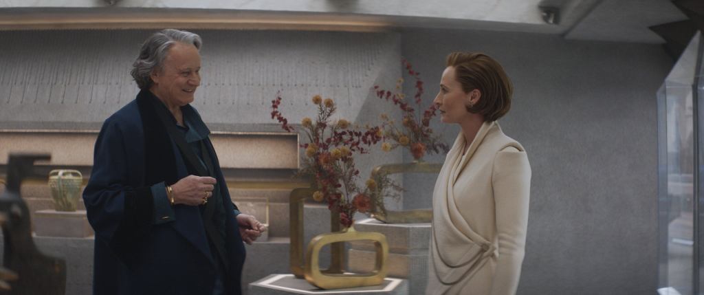 (L-R): Luthen Rael (Stellan Skarsgard) and Mon Mothma (Genevieve O'Reilly) in Lucasfilm's ANDOR, exclusively on Disney+. ©2022 Lucasfilm Ltd. & TM. All Rights Reserved.